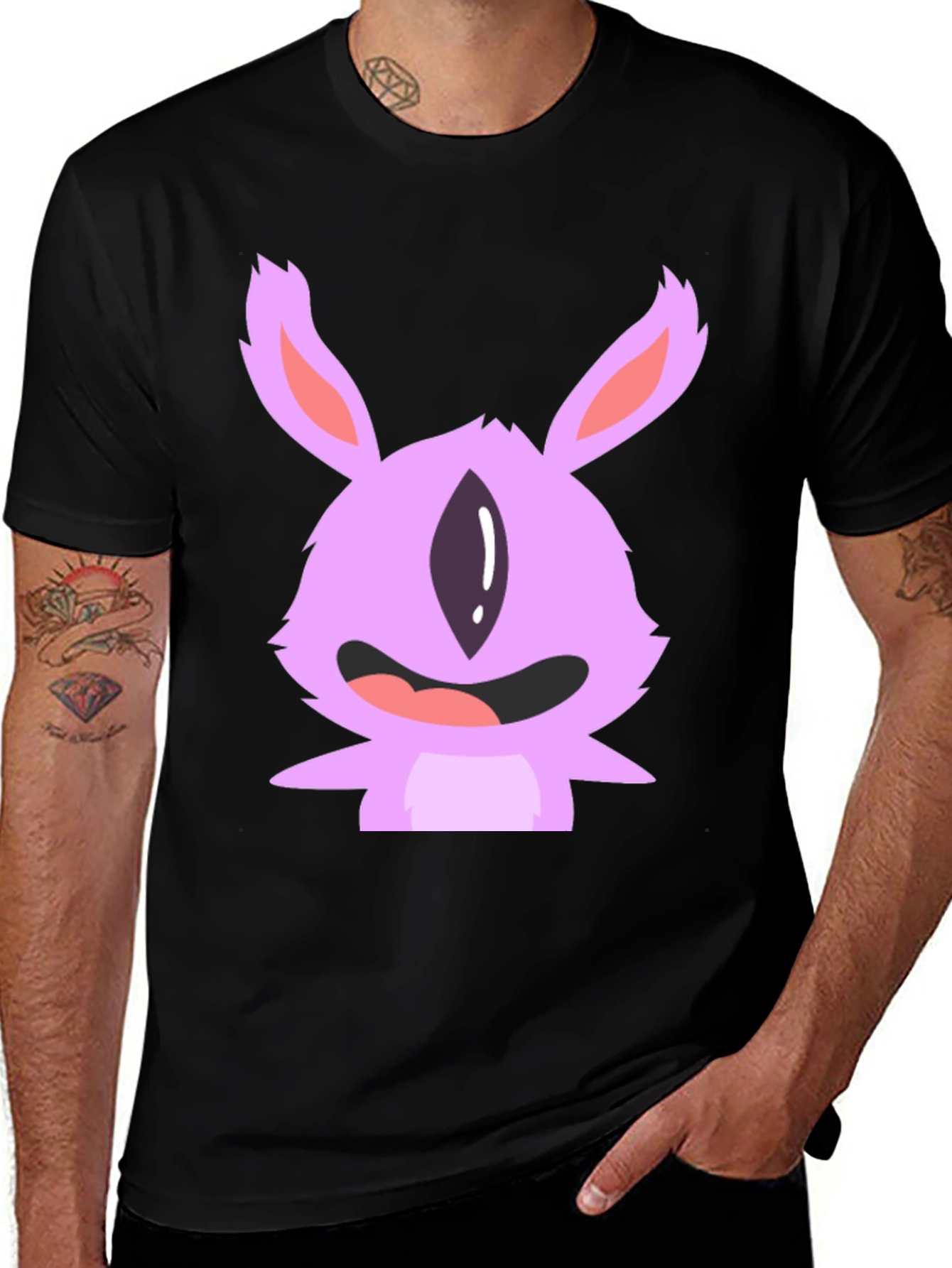Cute Monster Graphic Tee - Black Cotton T-Shirt