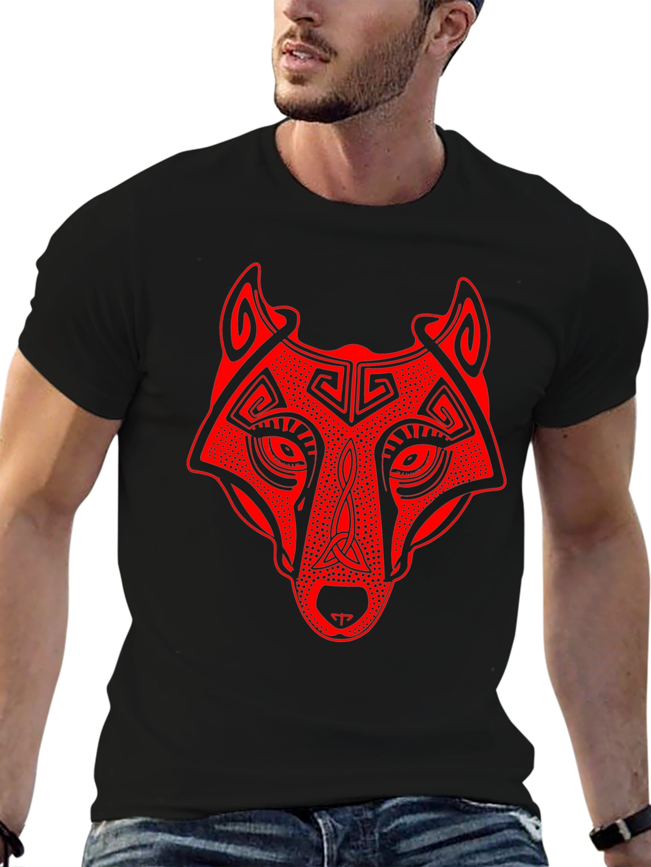 Wolf Graphic Print Tee - Black