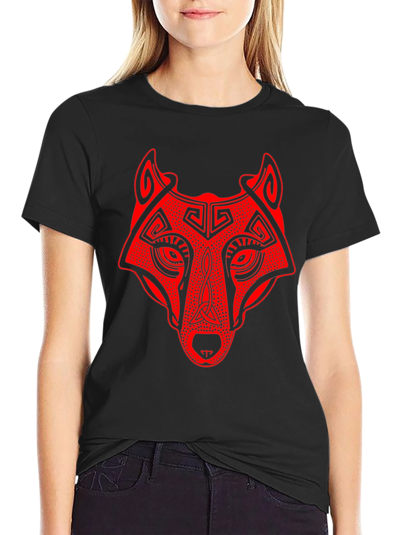 Wolf Graphic Print Tee - Black