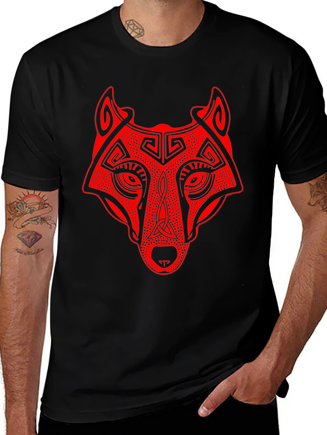 Wolf Graphic Print Tee - Black