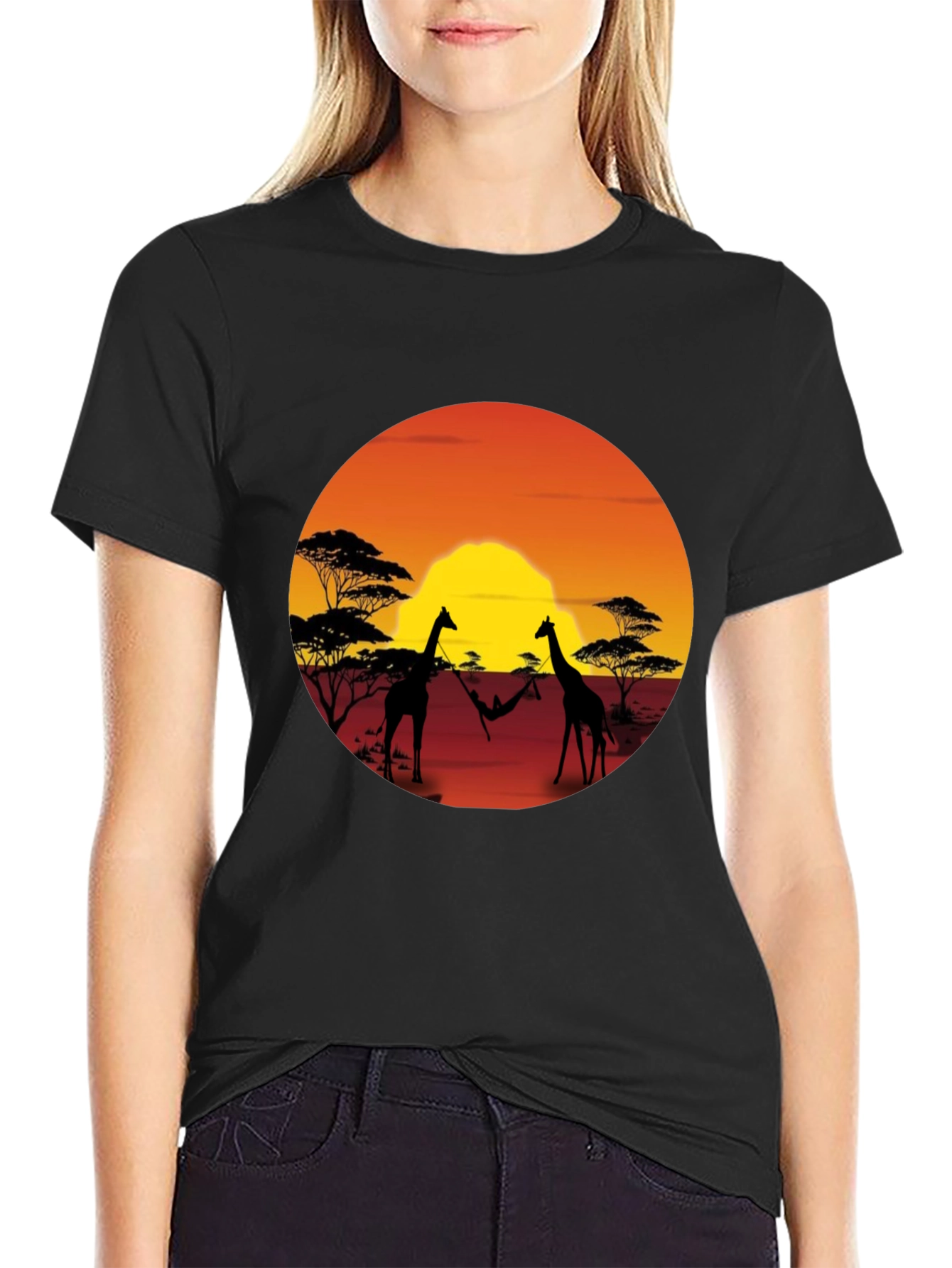 African Sunset Giraffe T-Shirt