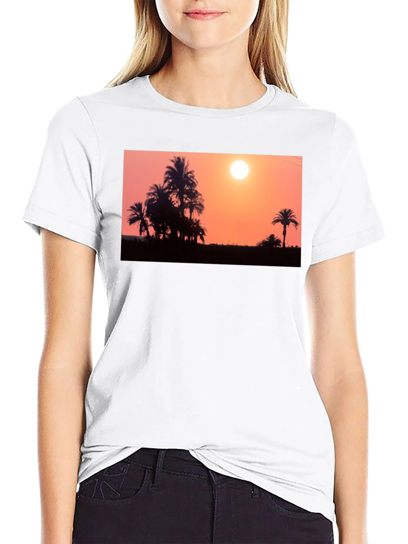 Sunset Palm Tree T-Shirt - Black