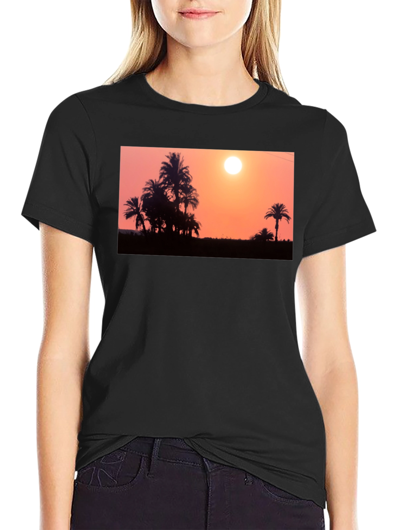 Sunset Palm Tree T-Shirt - Black
