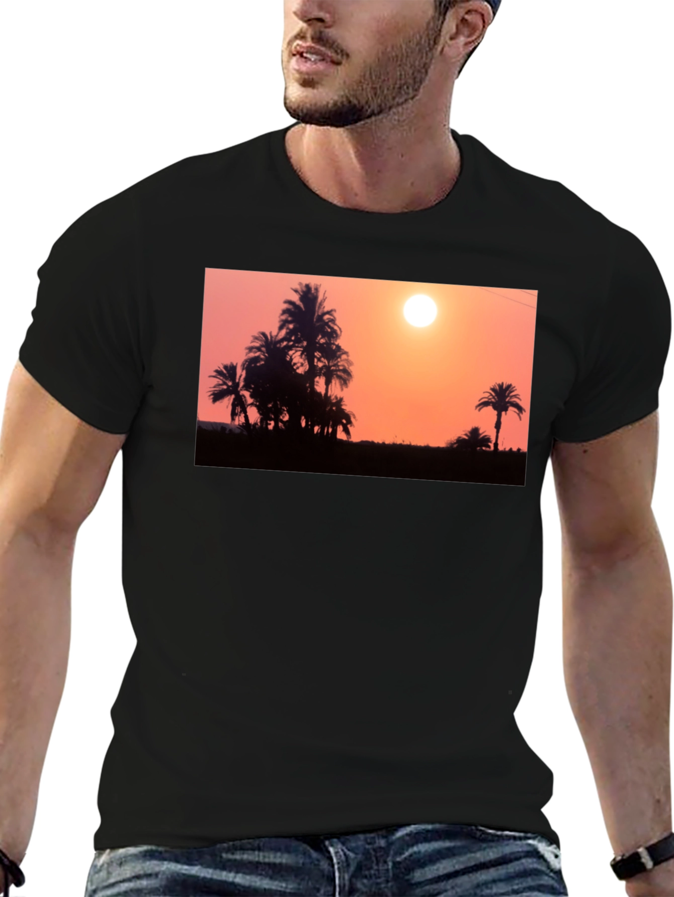 Sunset Palm Tree T-Shirt - Black