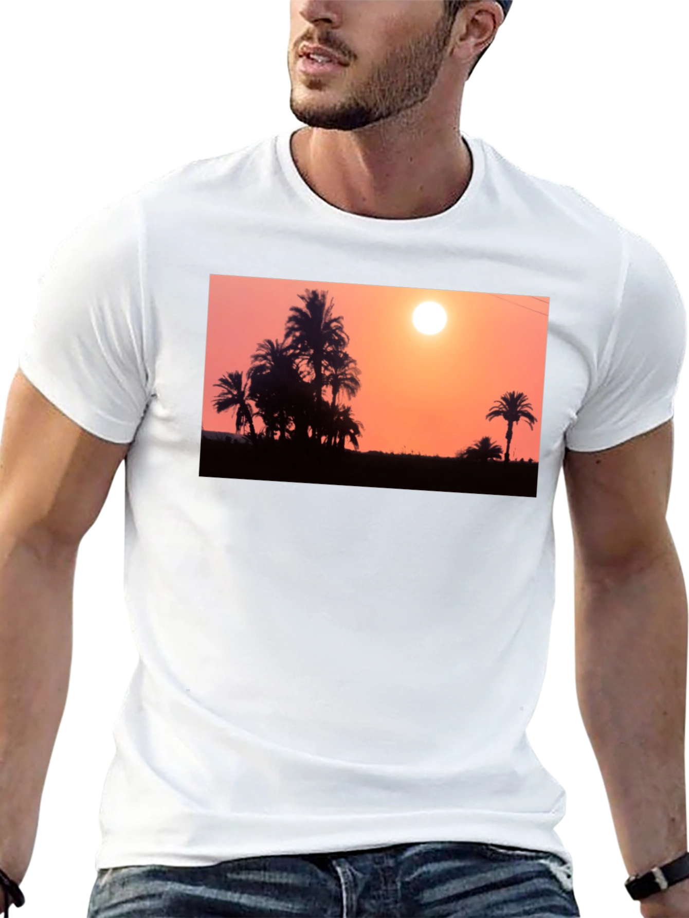 Sunset Palm Tree T-Shirt - Black