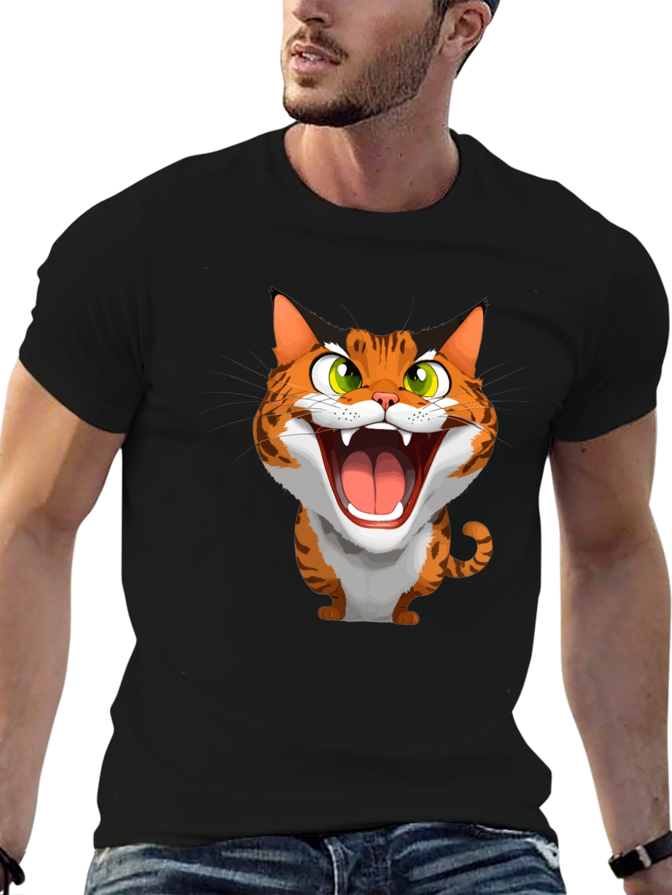 Roaring Cat Graphic Tee - Funny Animal Shirt