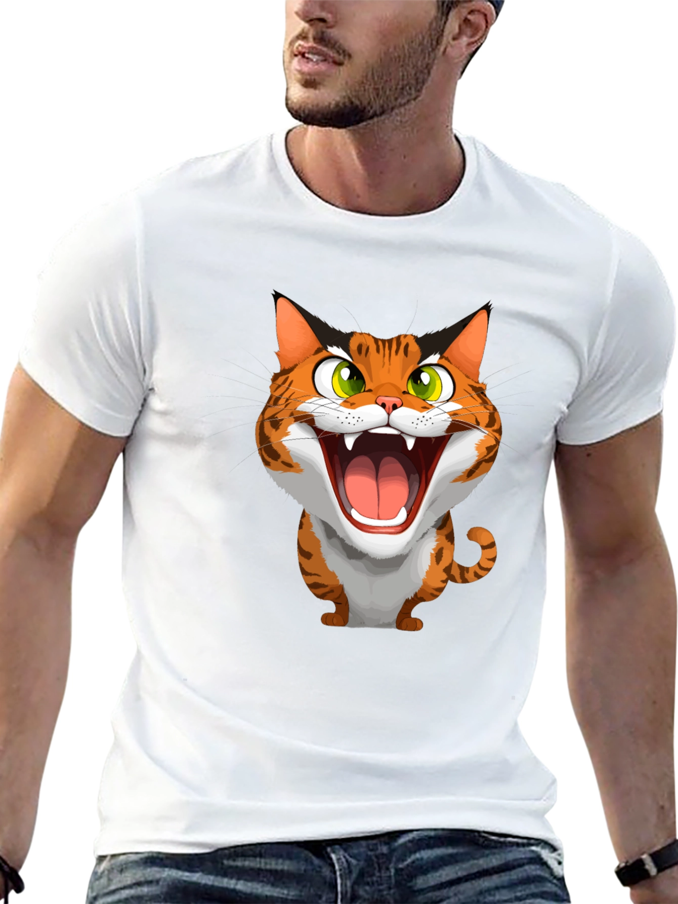 Roaring Cat Graphic Tee - Funny Animal Shirt