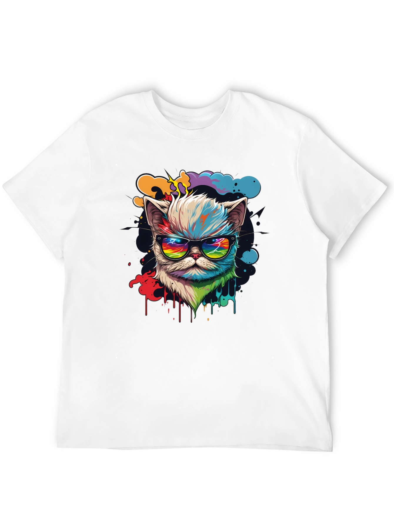 Cool Cat T-Shirt - Retro Rainbow Design