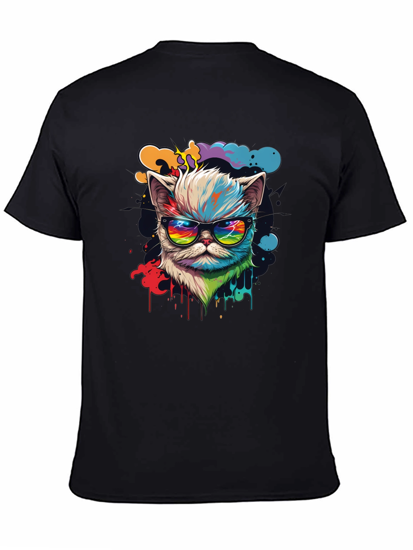 Cool Cat T-Shirt - Retro Rainbow Design