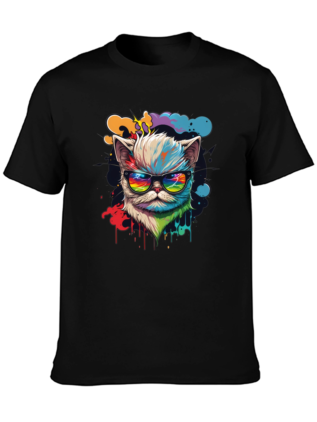 Cool Cat T-Shirt - Retro Rainbow Design