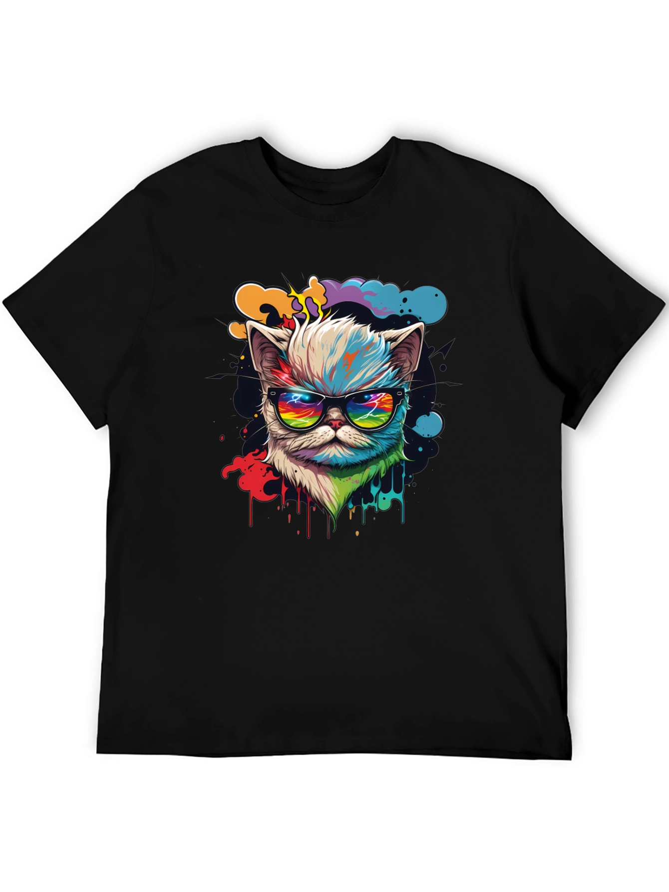 Cool Cat T-Shirt - Retro Rainbow Design