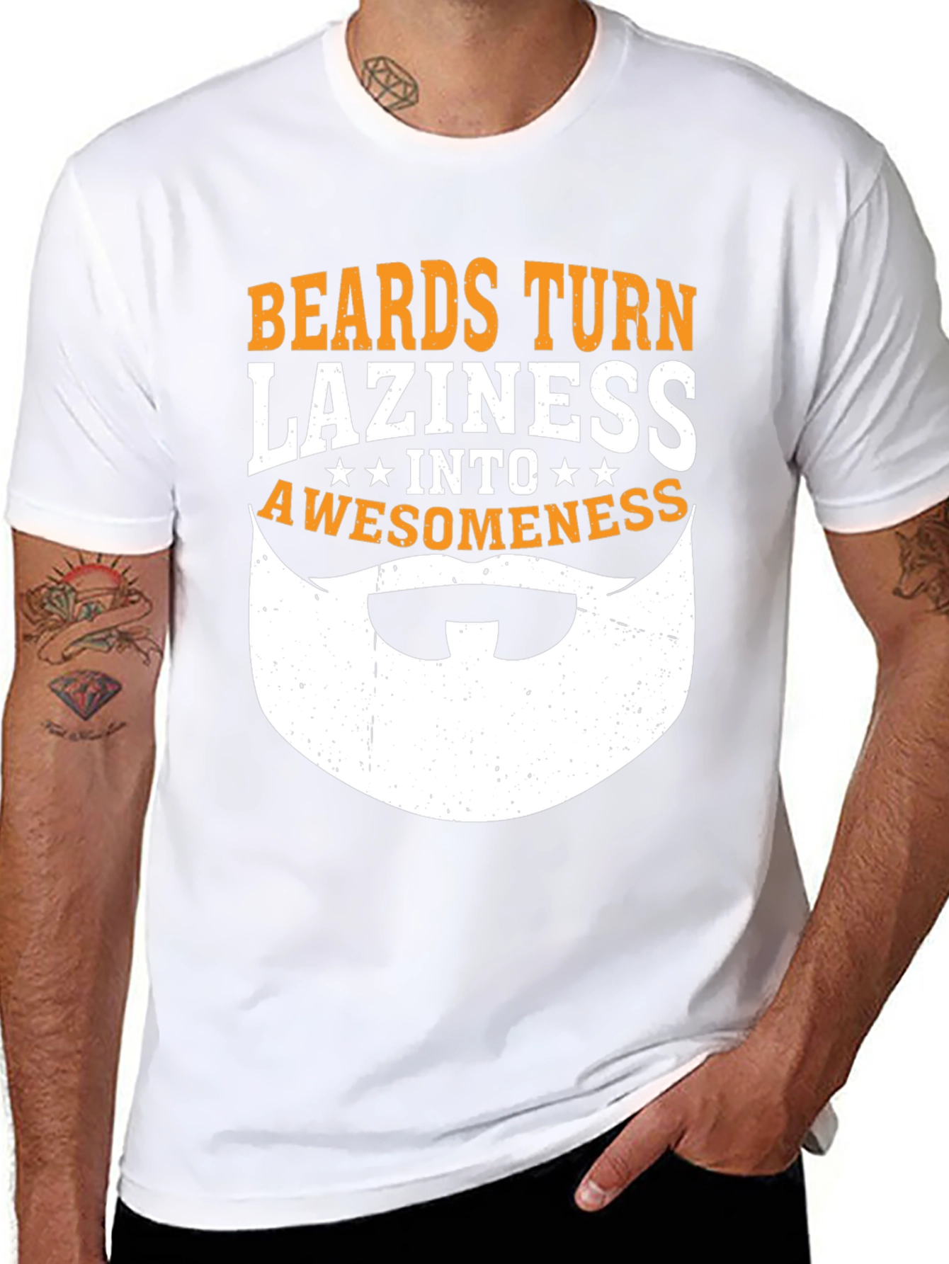 Beards Turn Laziness Into Awesomeness Funny Graphic T-Shirt