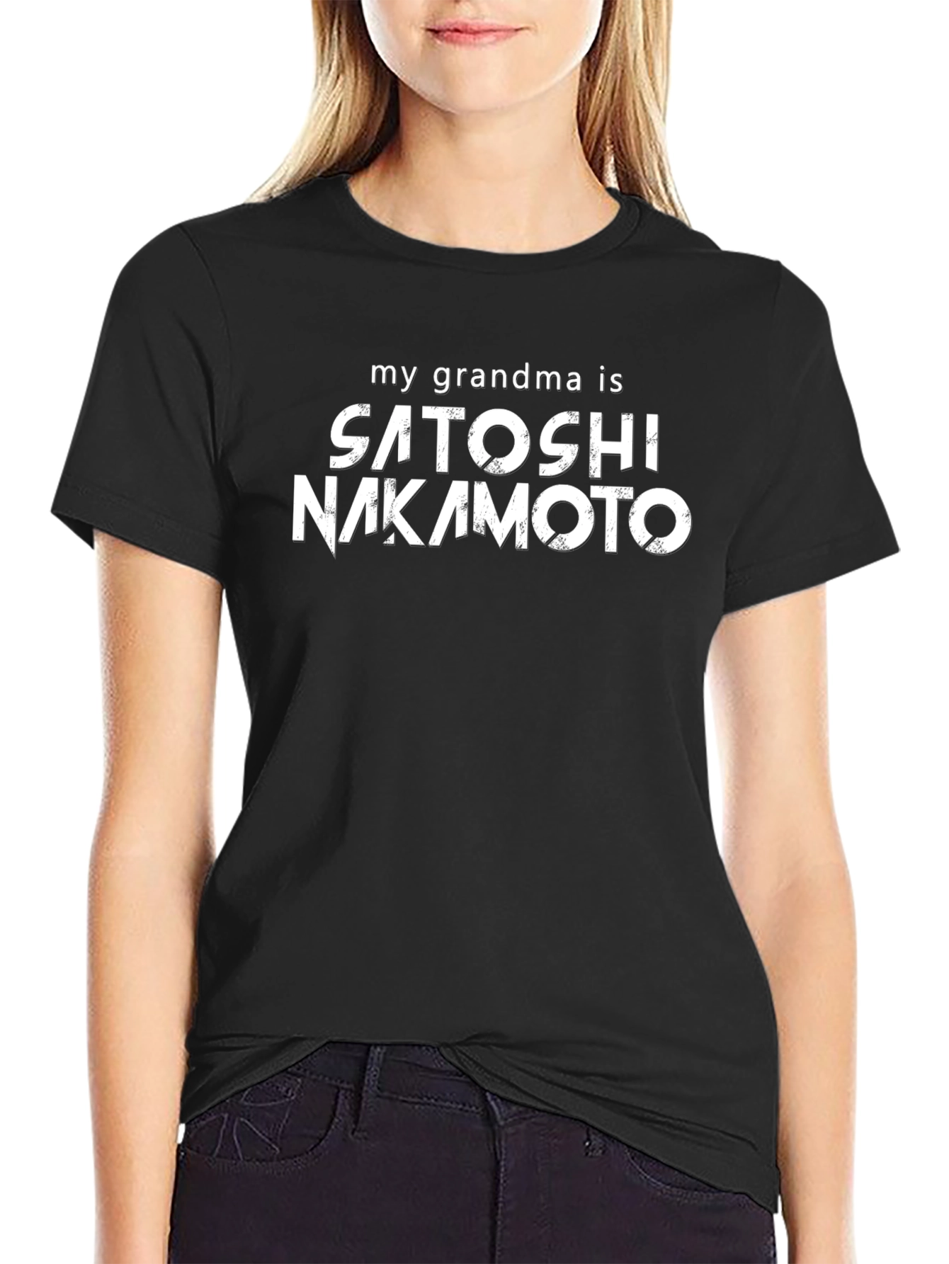 Satoshi Nakamoto Grandma Black Cotton T-Shirt