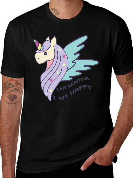 Unicorn Graphic Print Tee - I AM Grateful I AM Happy