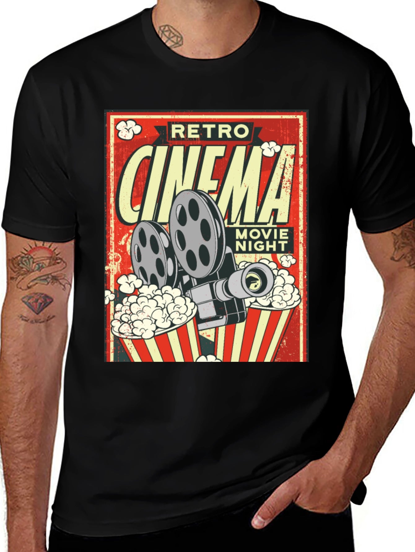 Retro Cinema Movie Night Black T-Shirt