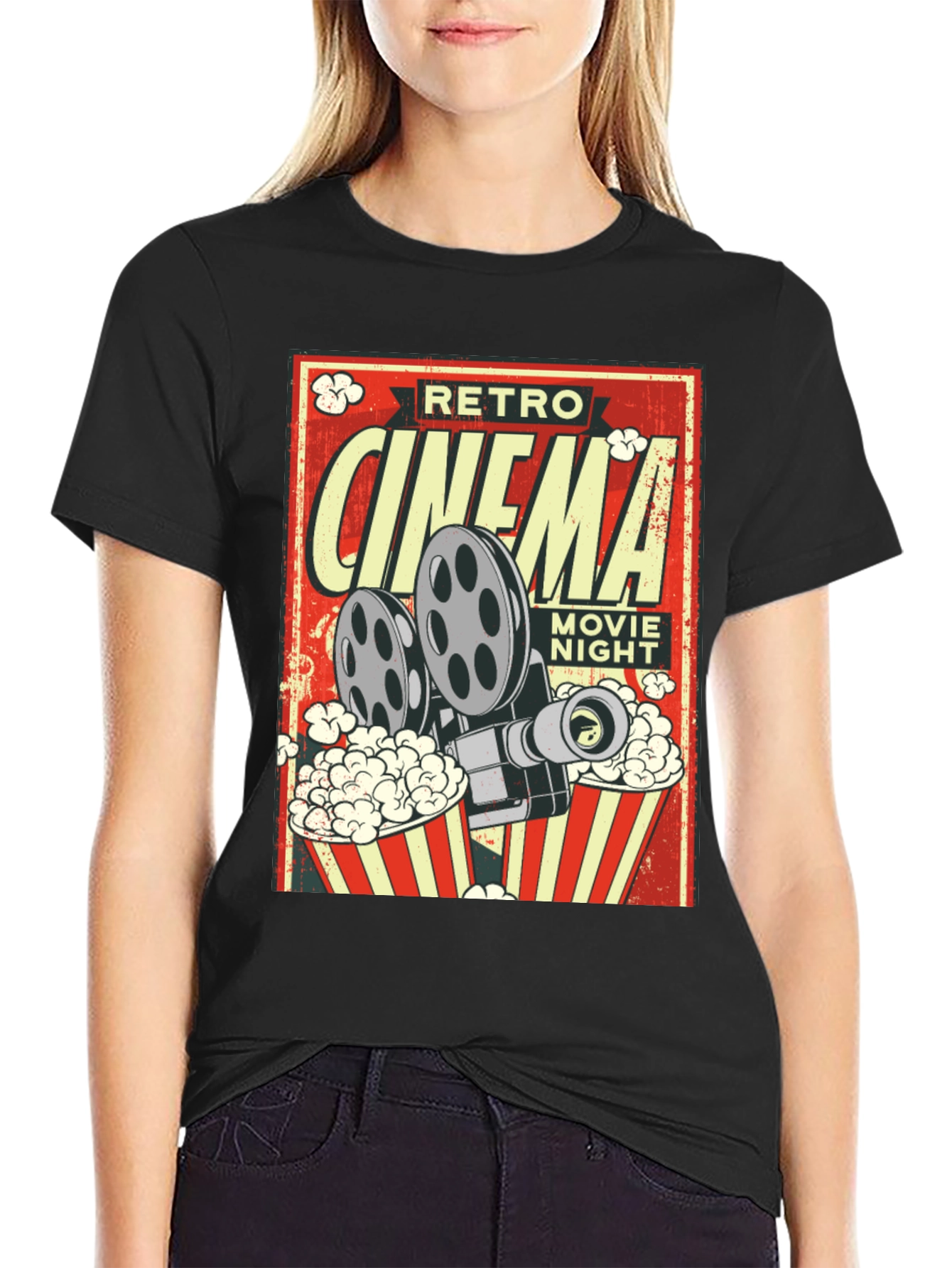 Retro Cinema Movie Night Black T-Shirt