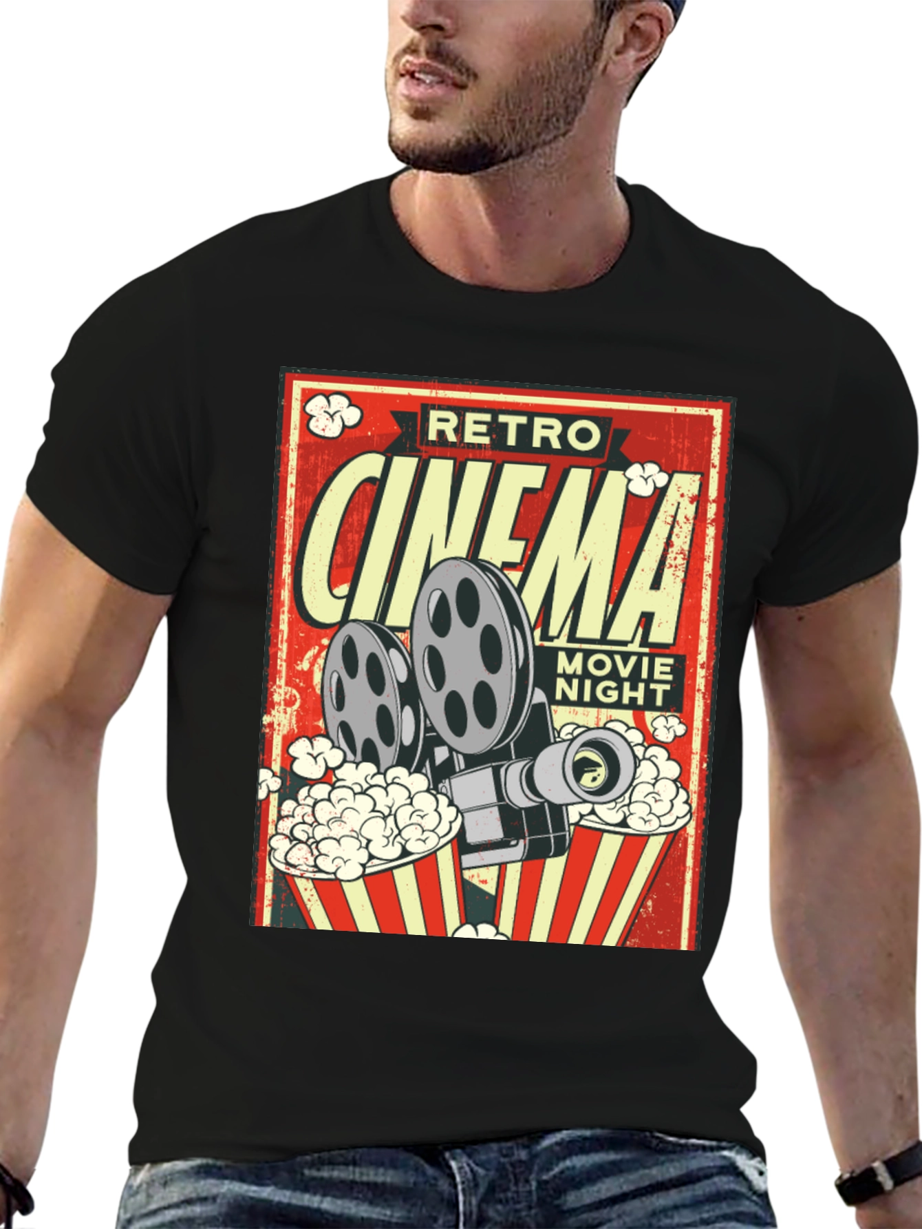 Retro Cinema Movie Night Black T-Shirt