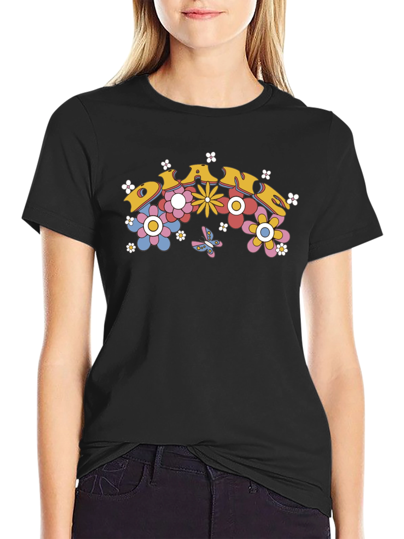Retro Dance Floral Graphic Tee - Black