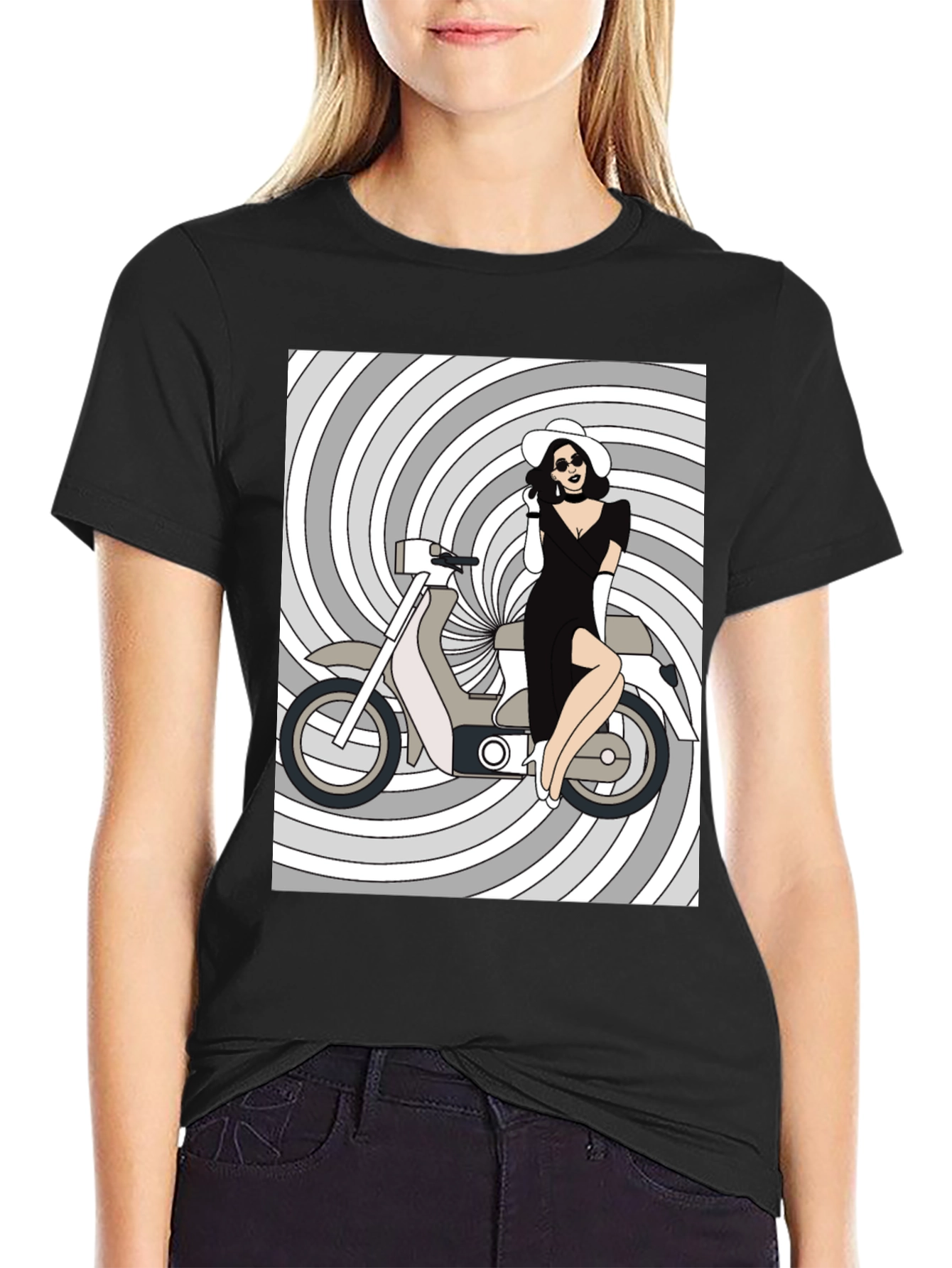 Retro Chic T-Shirt: Girl on Scooter