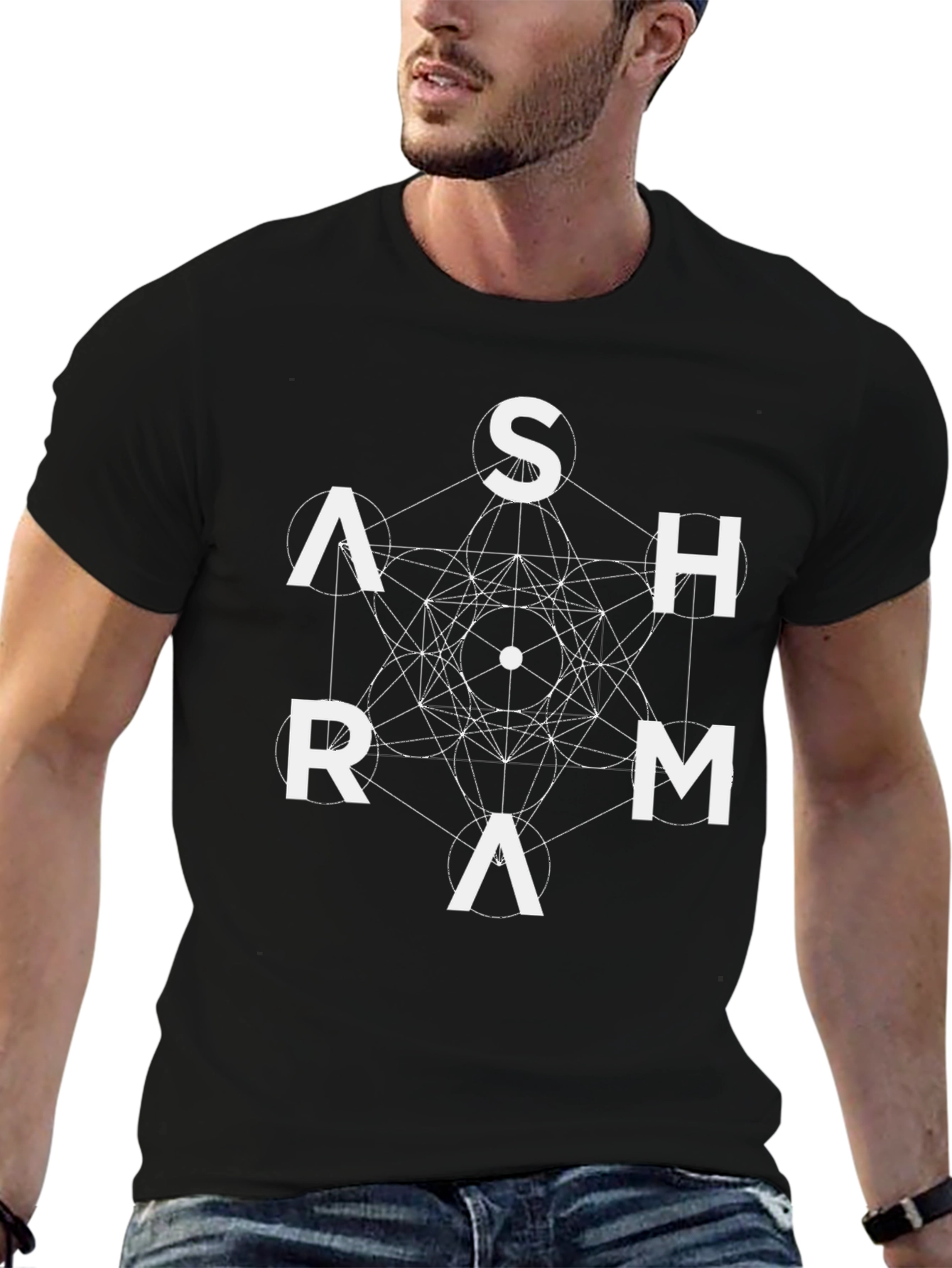 ASHRAM Graphic Tee - Geometric Design Black T-Shirt