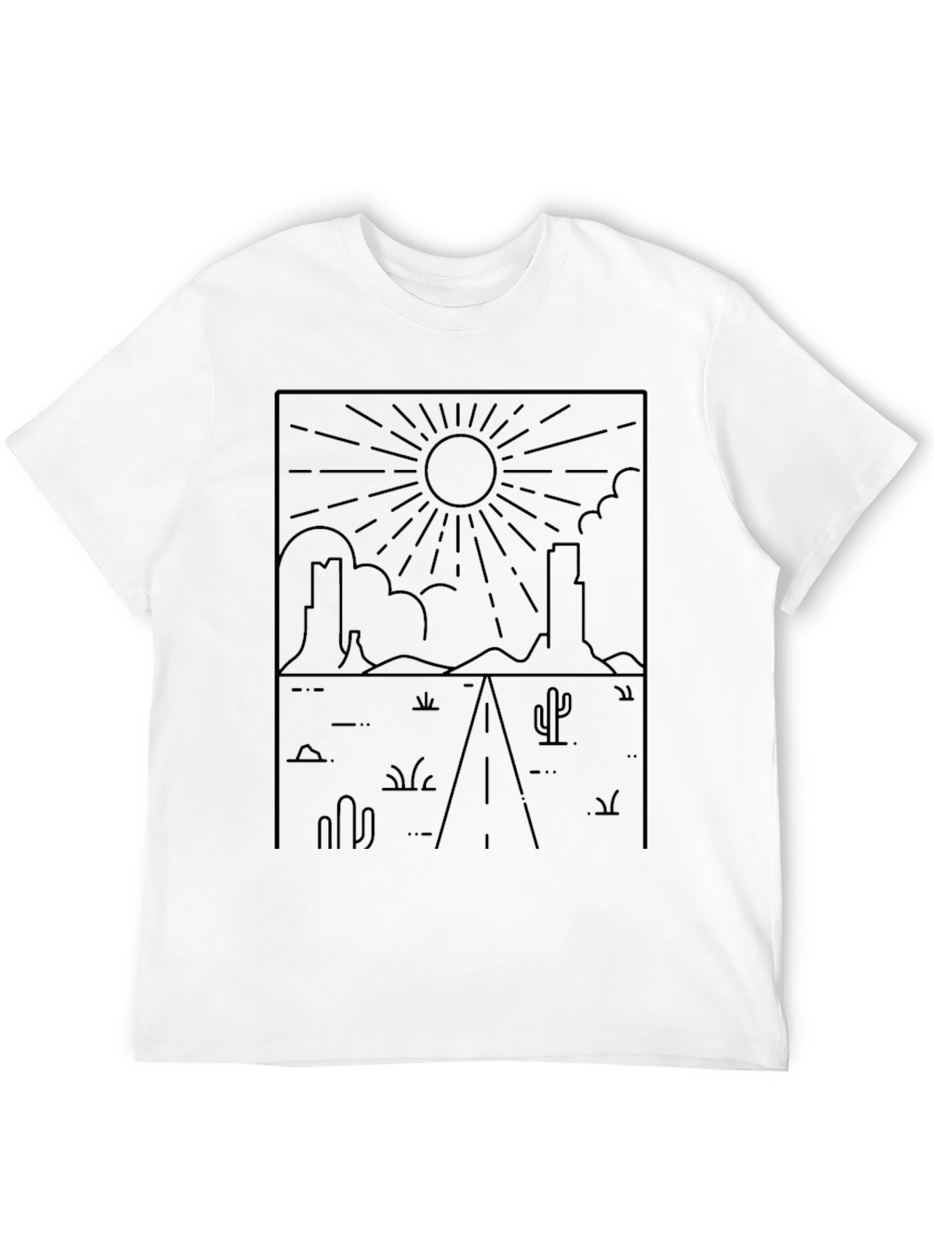 Desert Road Trip T-Shirt - Black Line Art
