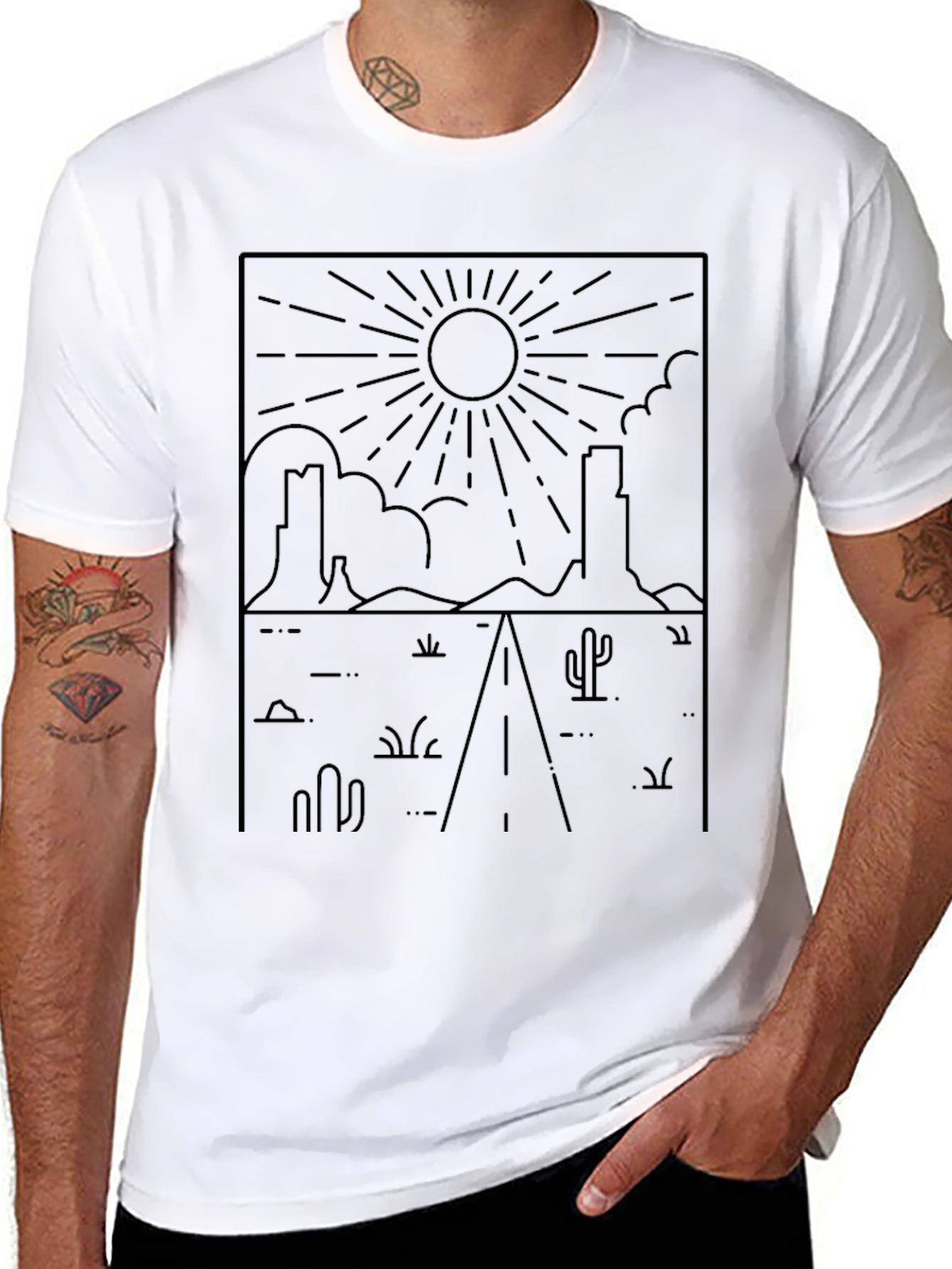 Desert Road Trip T-Shirt - Black Line Art