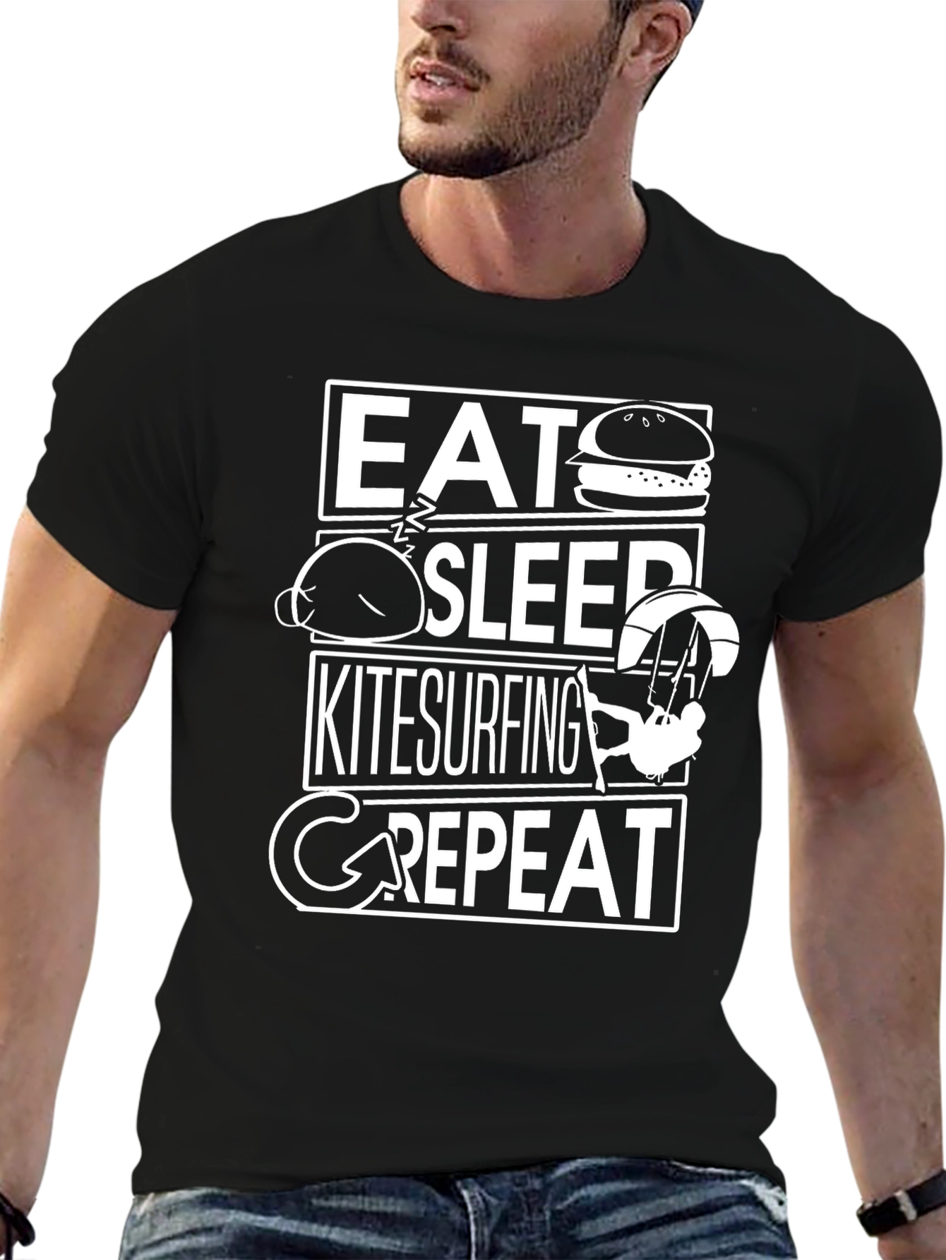 Eat Sleep Kitesurfing Repeat Black T-Shirt