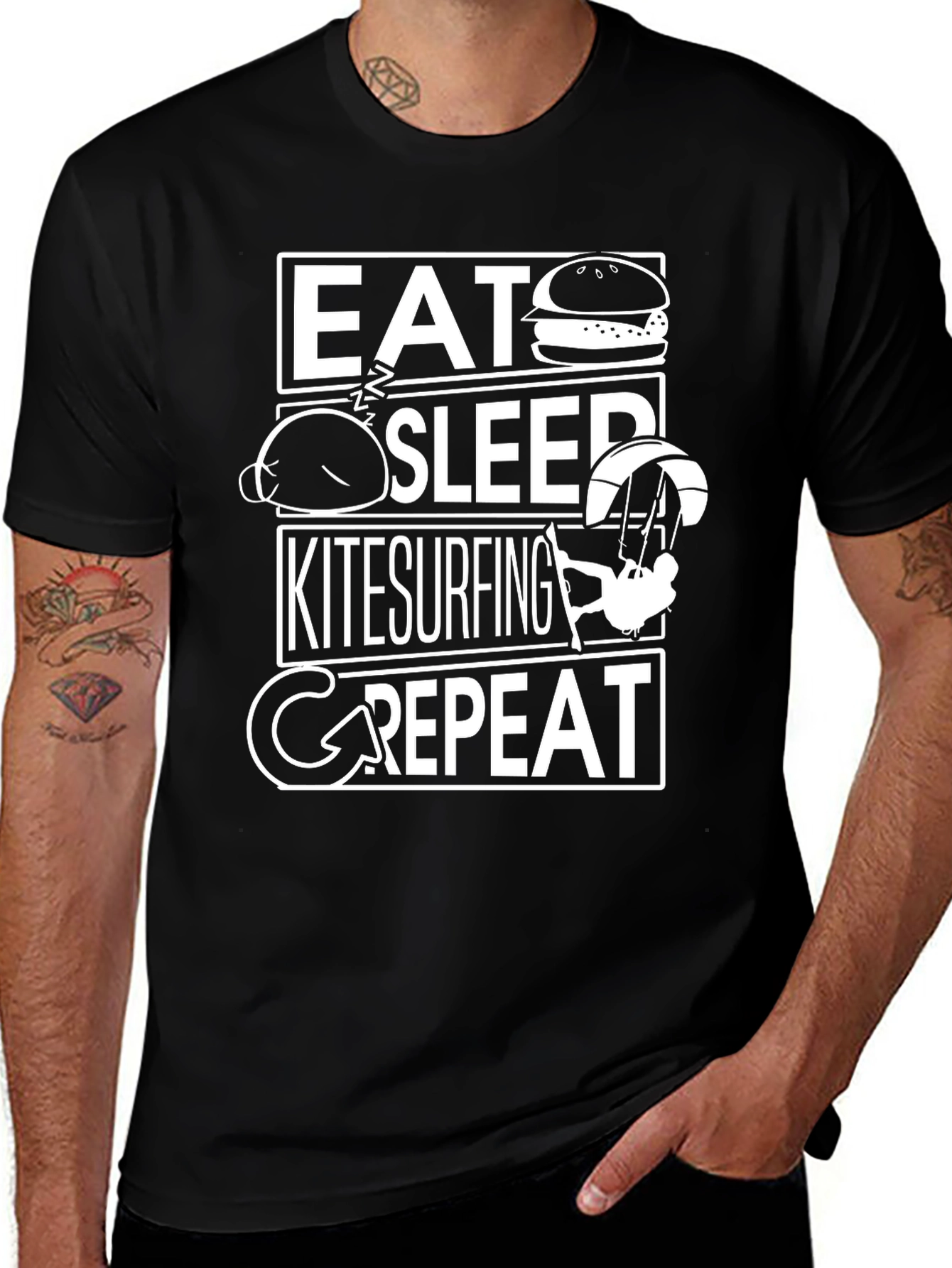 Eat Sleep Kitesurfing Repeat Black T-Shirt