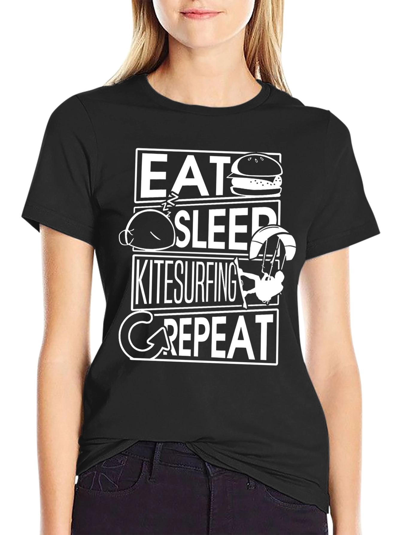 Eat Sleep Kitesurfing Repeat Black T-Shirt