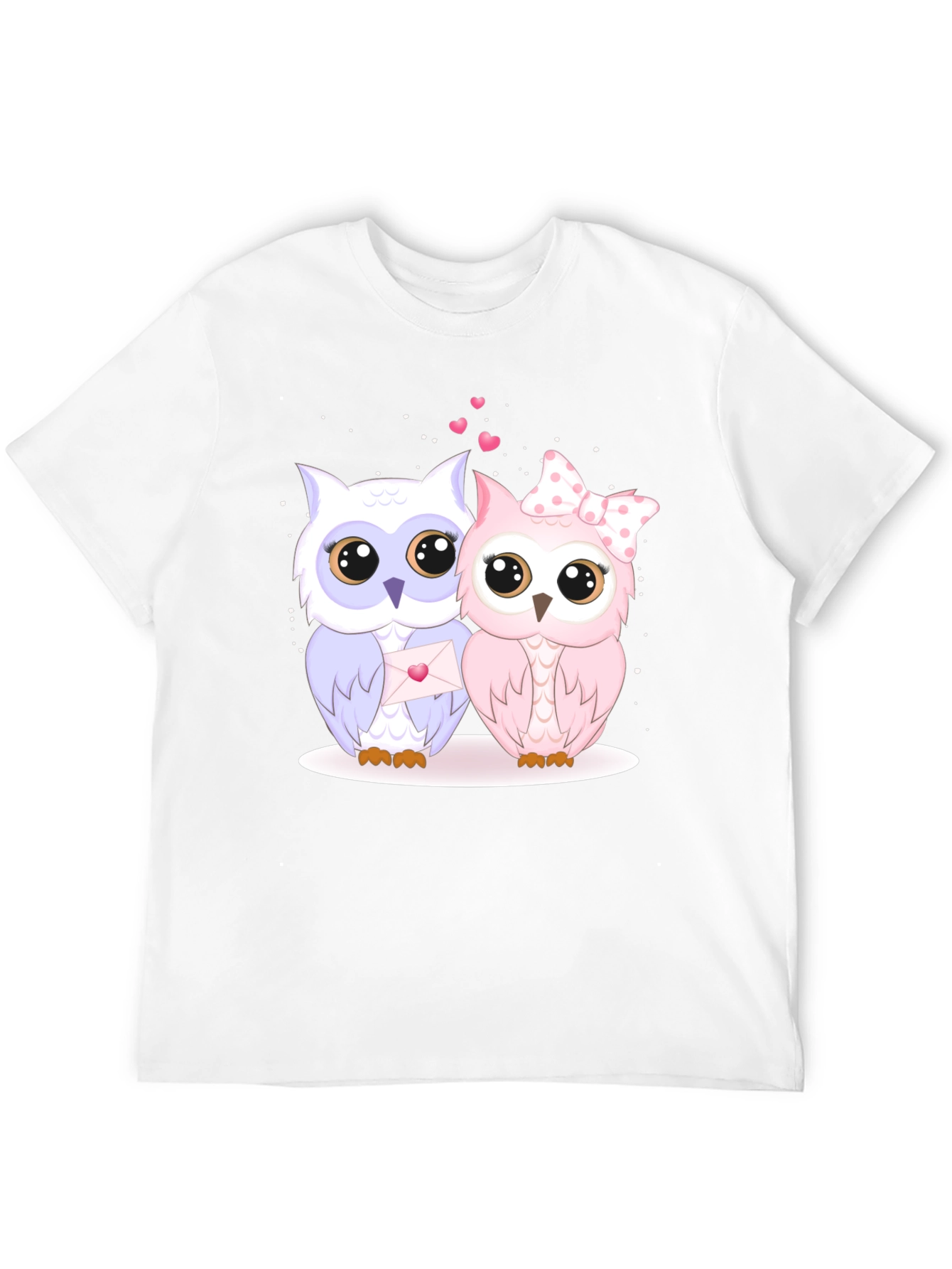 Cute Owl Couple Graphic Tee - Black