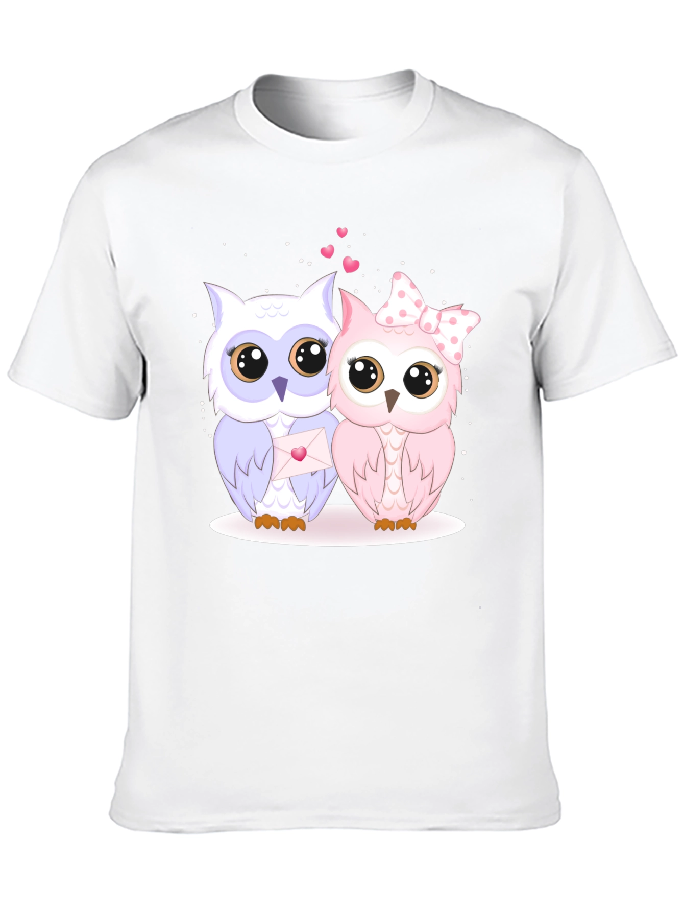 Cute Owl Couple Graphic Tee - Black