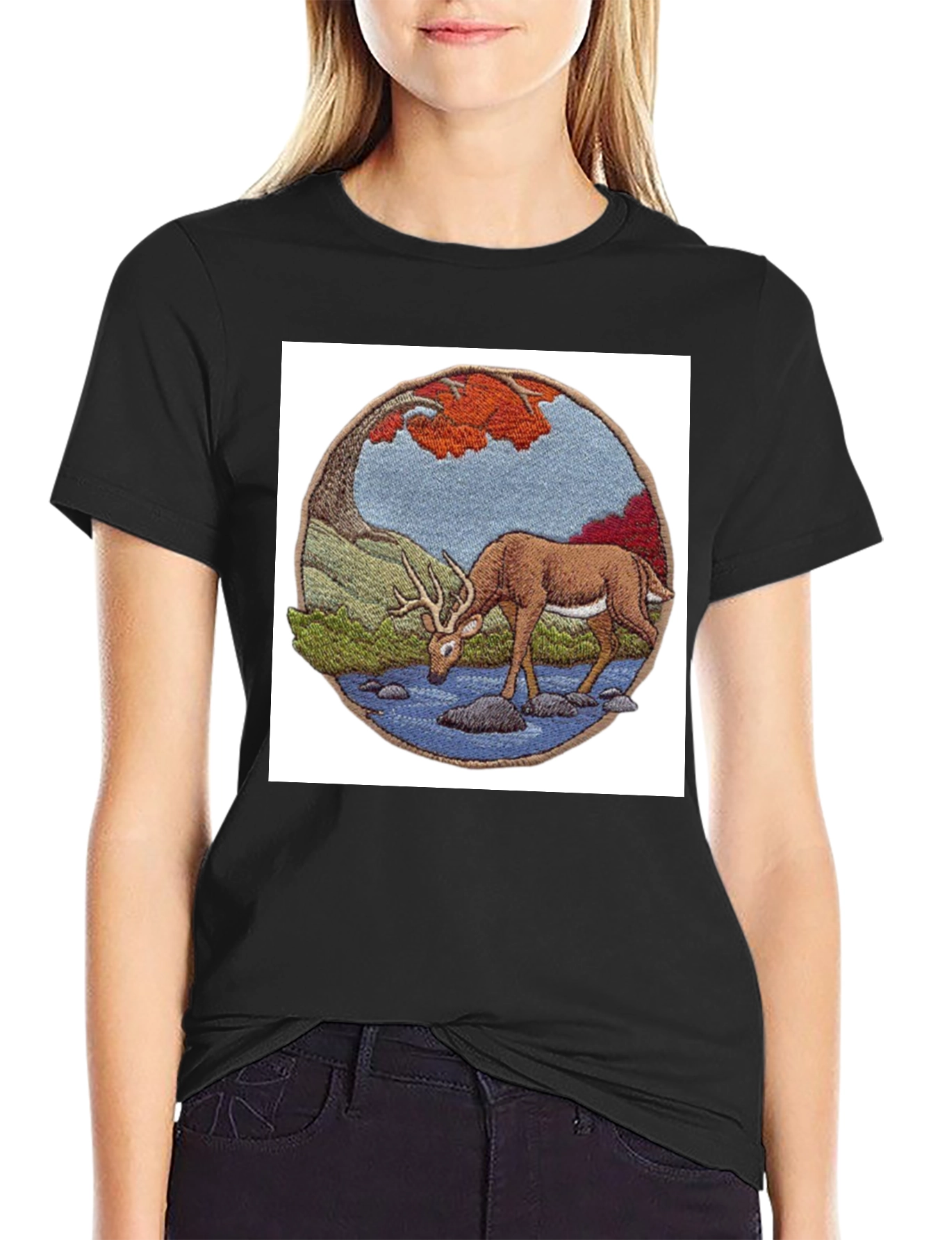 Deer Scene Black T-Shirt