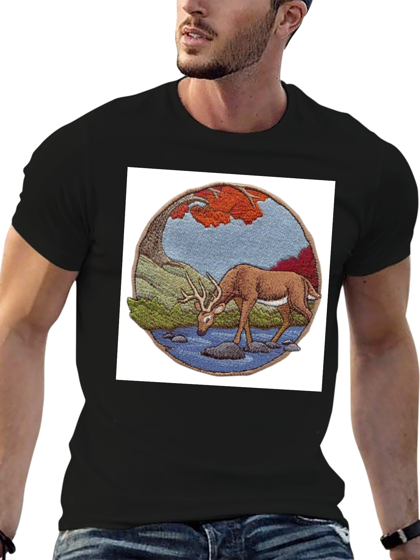 Deer Scene Black T-Shirt