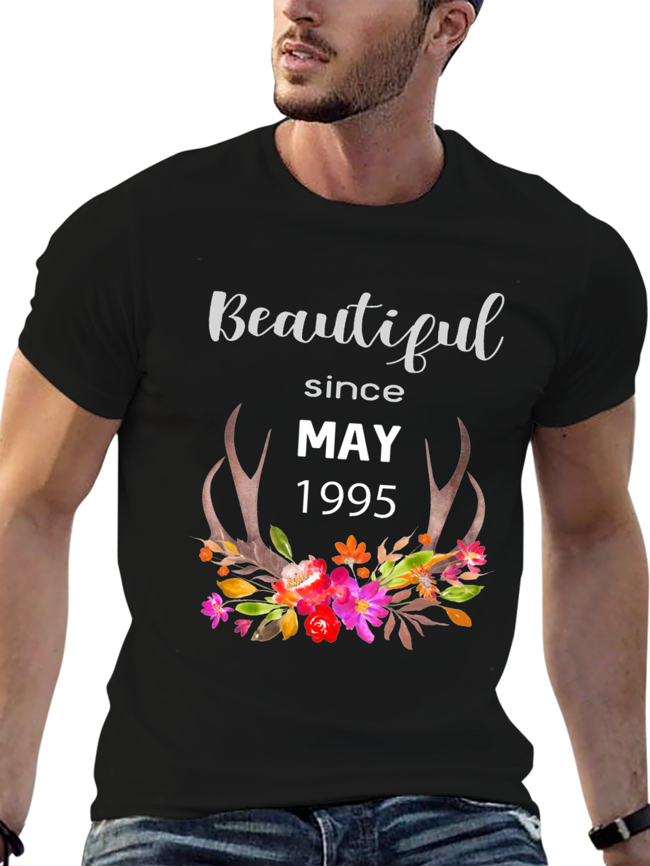 Beautiful Since May 1995 T-Shirt Floral Deer Antlers