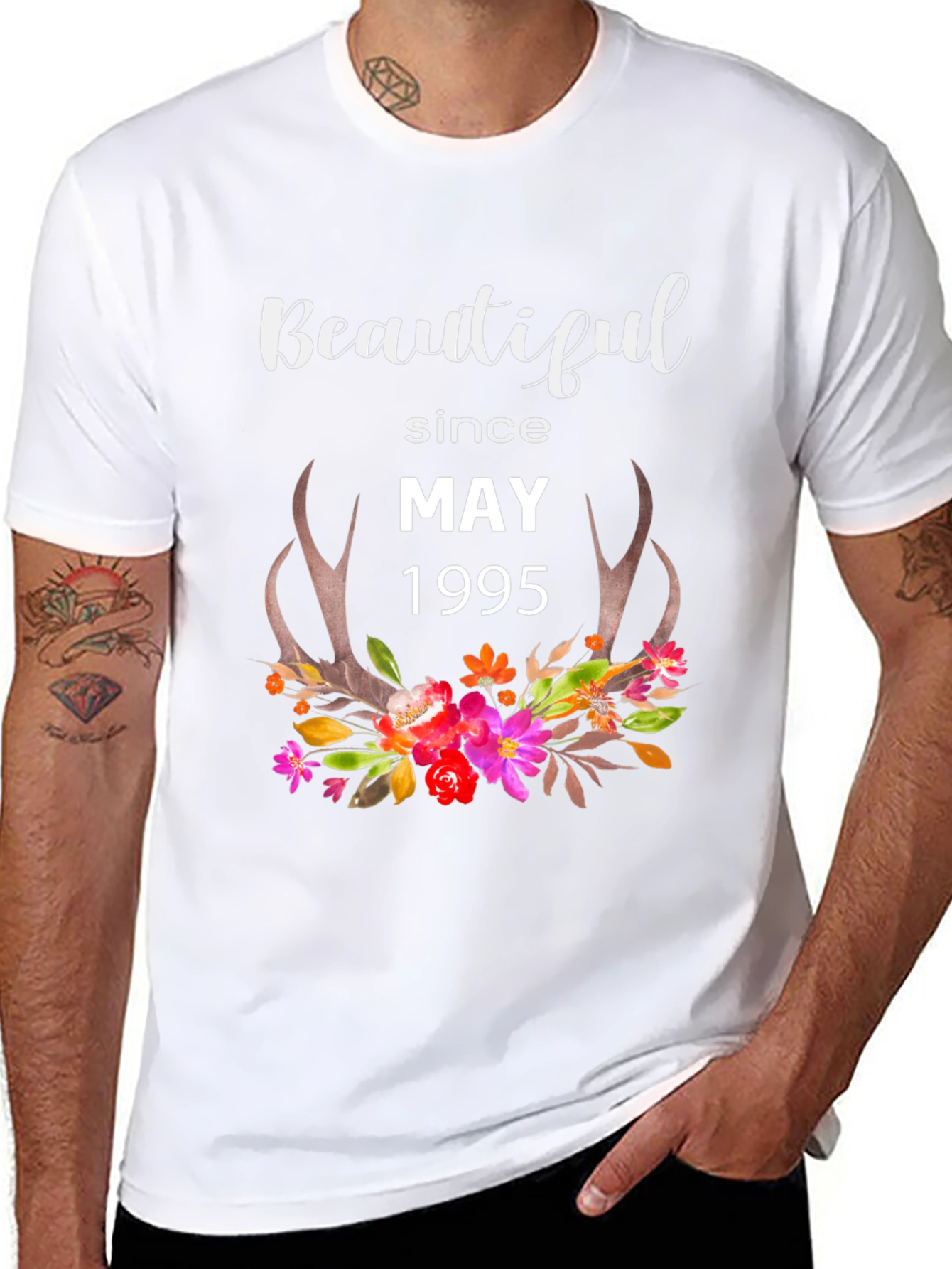 Beautiful Since May 1995 T-Shirt Floral Deer Antlers