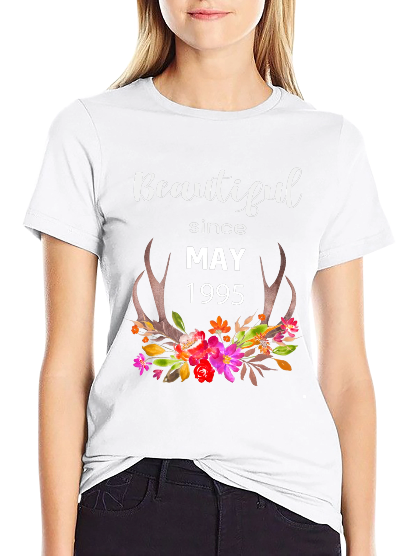 Beautiful Since May 1995 T-Shirt Floral Deer Antlers