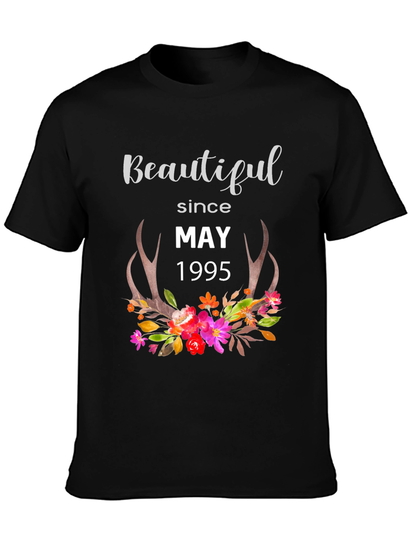 Beautiful Since May 1995 T-Shirt Floral Deer Antlers
