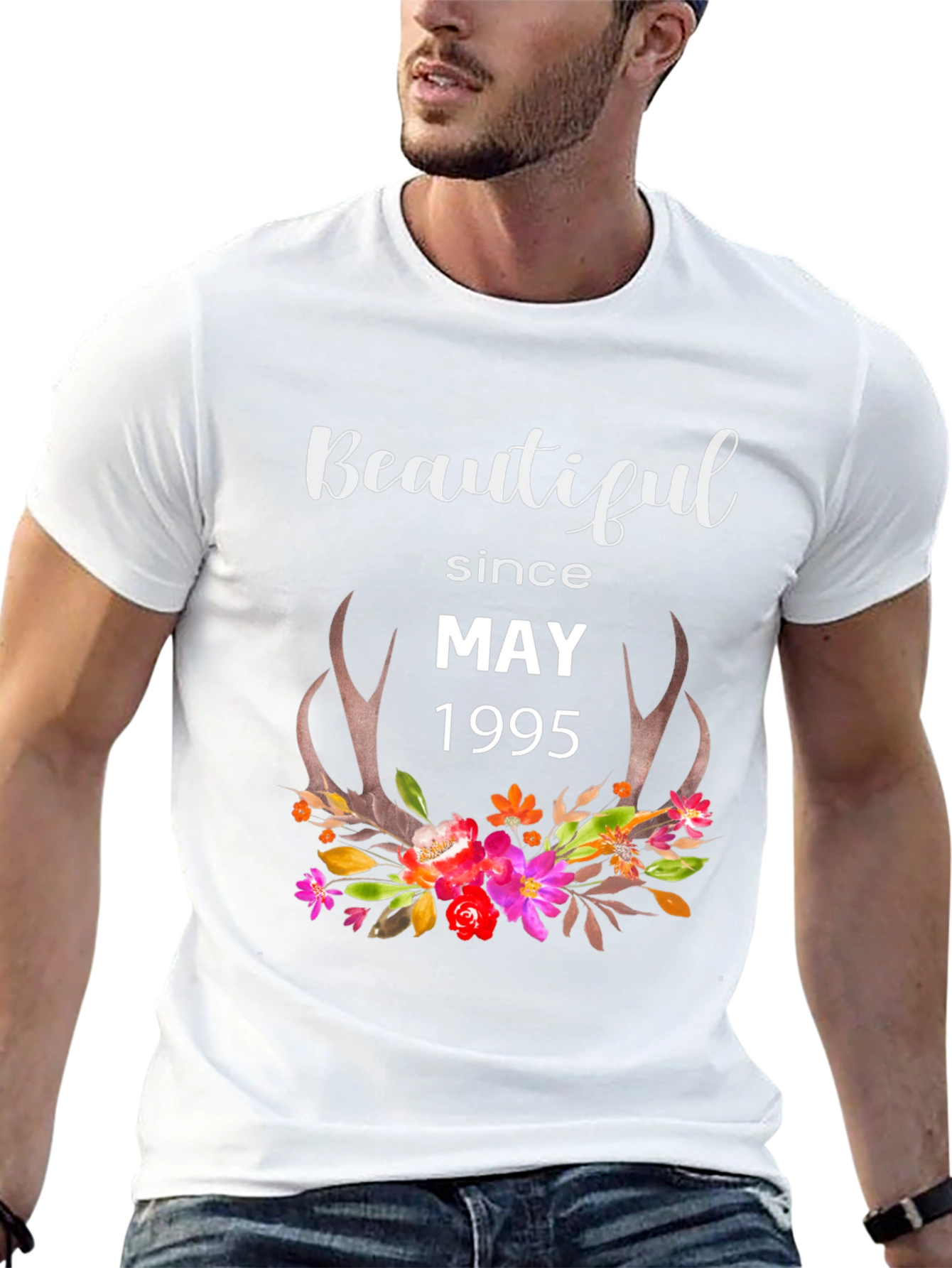Beautiful Since May 1995 T-Shirt Floral Deer Antlers