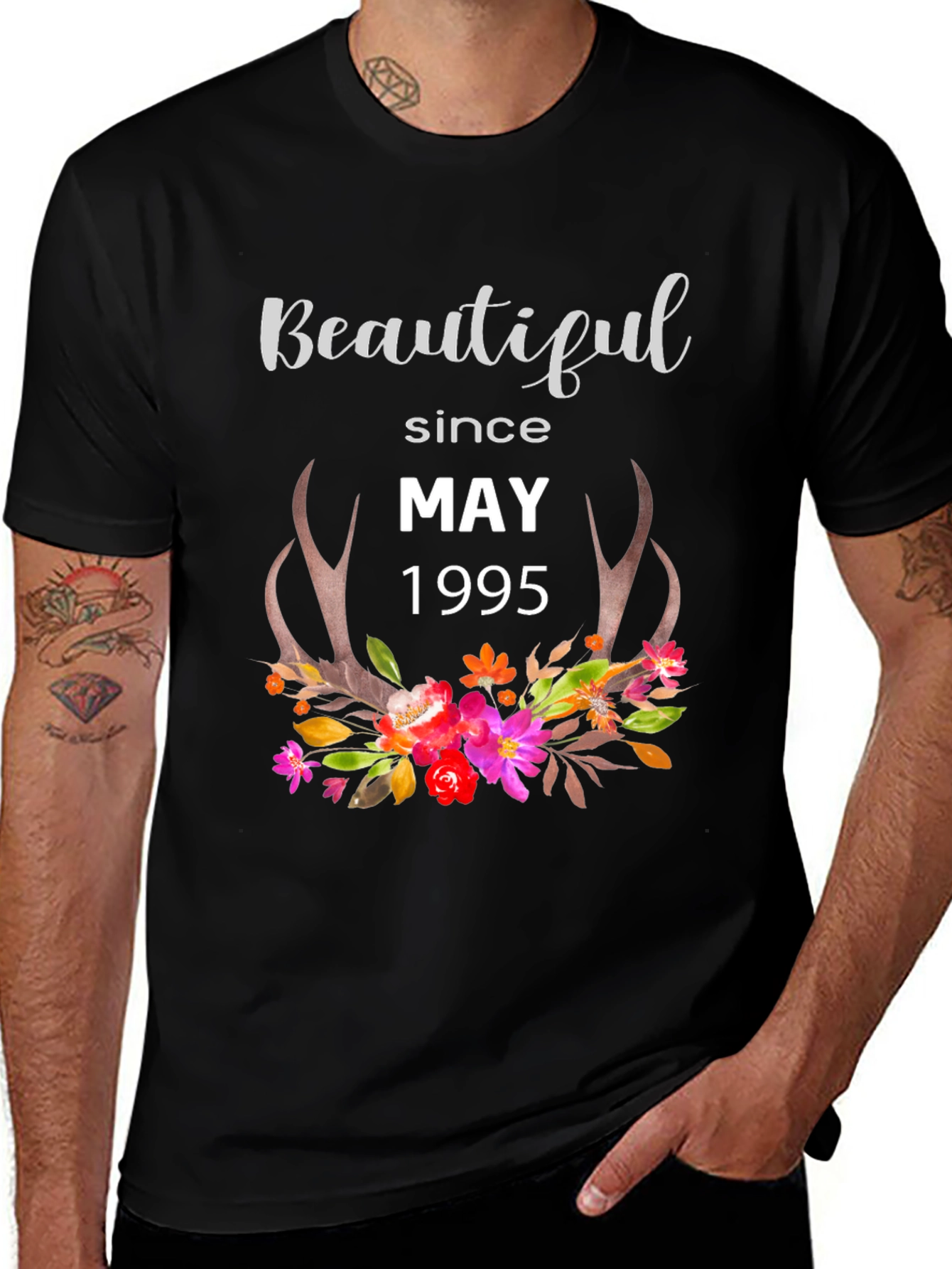 Beautiful Since May 1995 T-Shirt Floral Deer Antlers
