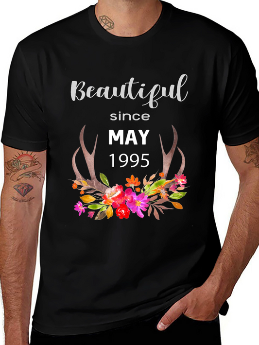 Beautiful Since May 1995 T-Shirt Floral Deer Antlers