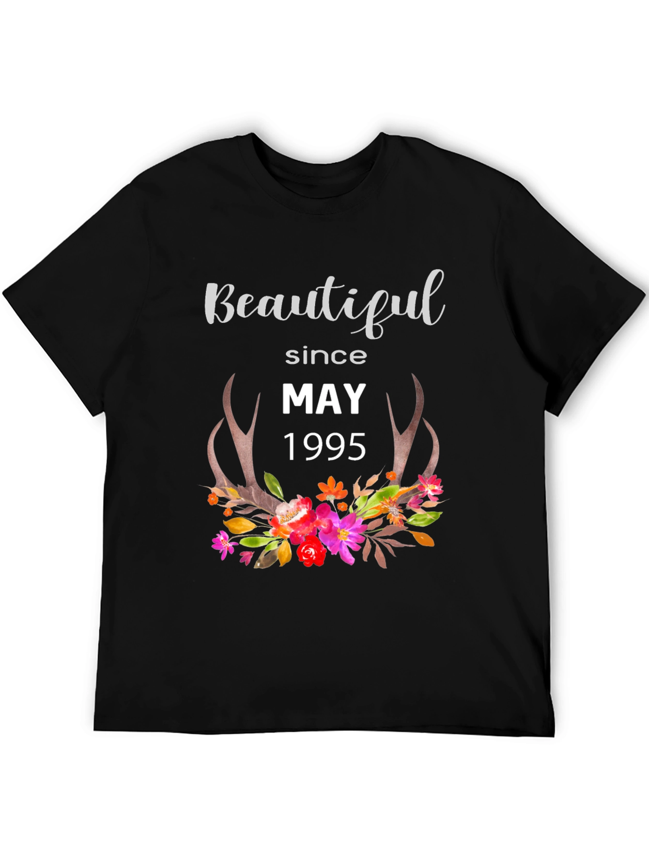 Beautiful Since May 1995 T-Shirt Floral Deer Antlers