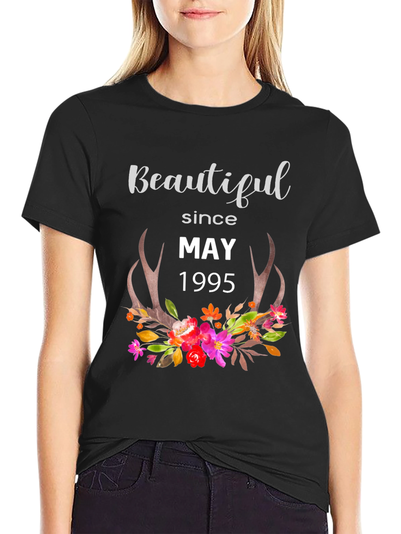 Beautiful Since May 1995 T-Shirt Floral Deer Antlers