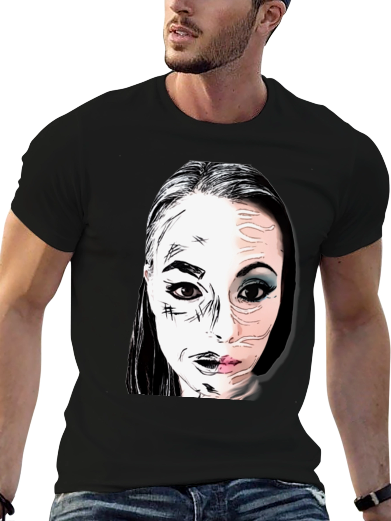 Unique Graphic Print Tee - Black