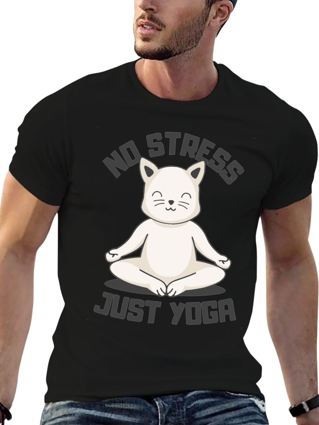 Zen Cat Yoga T-Shirt - No Stress Just Yoga