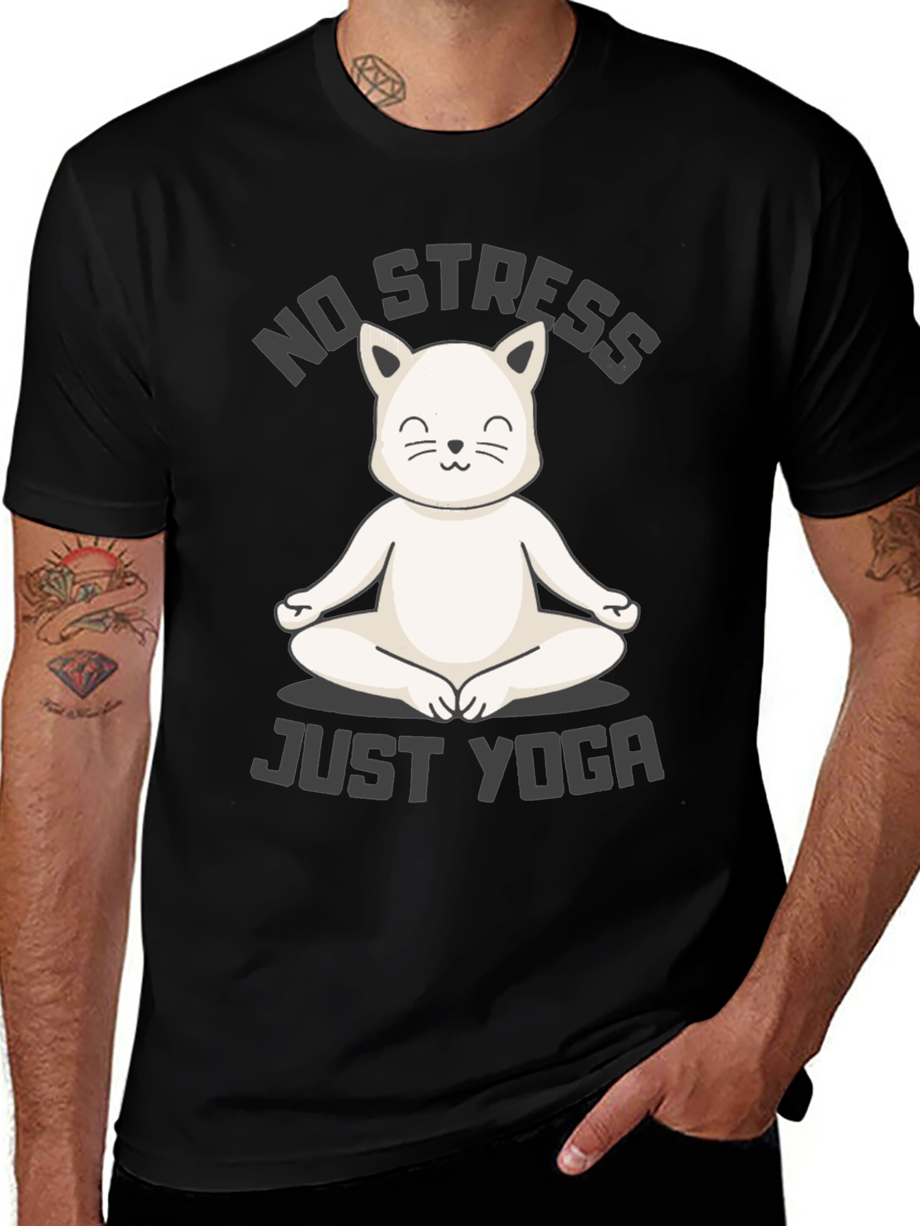 Zen Cat Yoga T-Shirt - No Stress Just Yoga