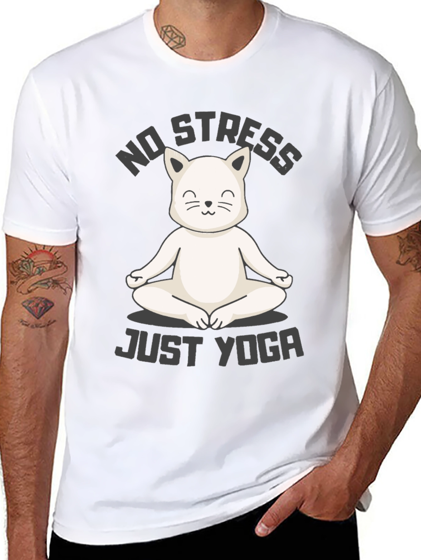 Zen Cat Yoga T-Shirt - No Stress Just Yoga