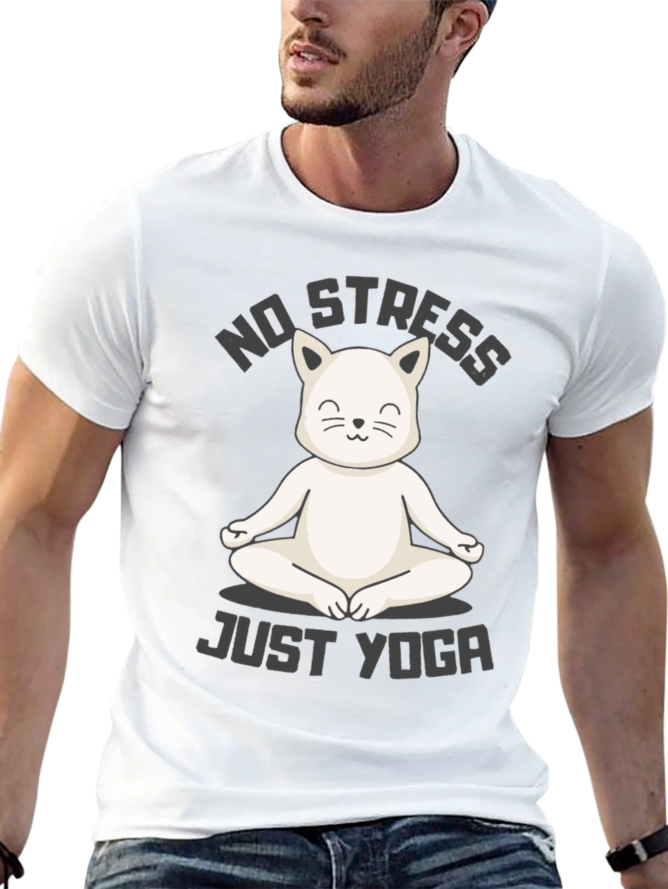 Zen Cat Yoga T-Shirt - No Stress Just Yoga