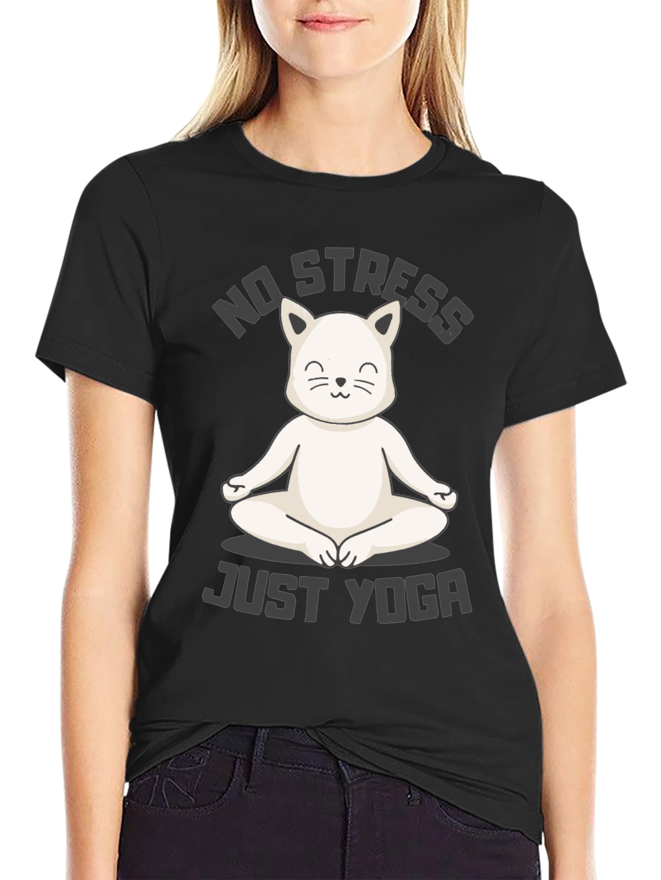 Zen Cat Yoga T-Shirt - No Stress Just Yoga