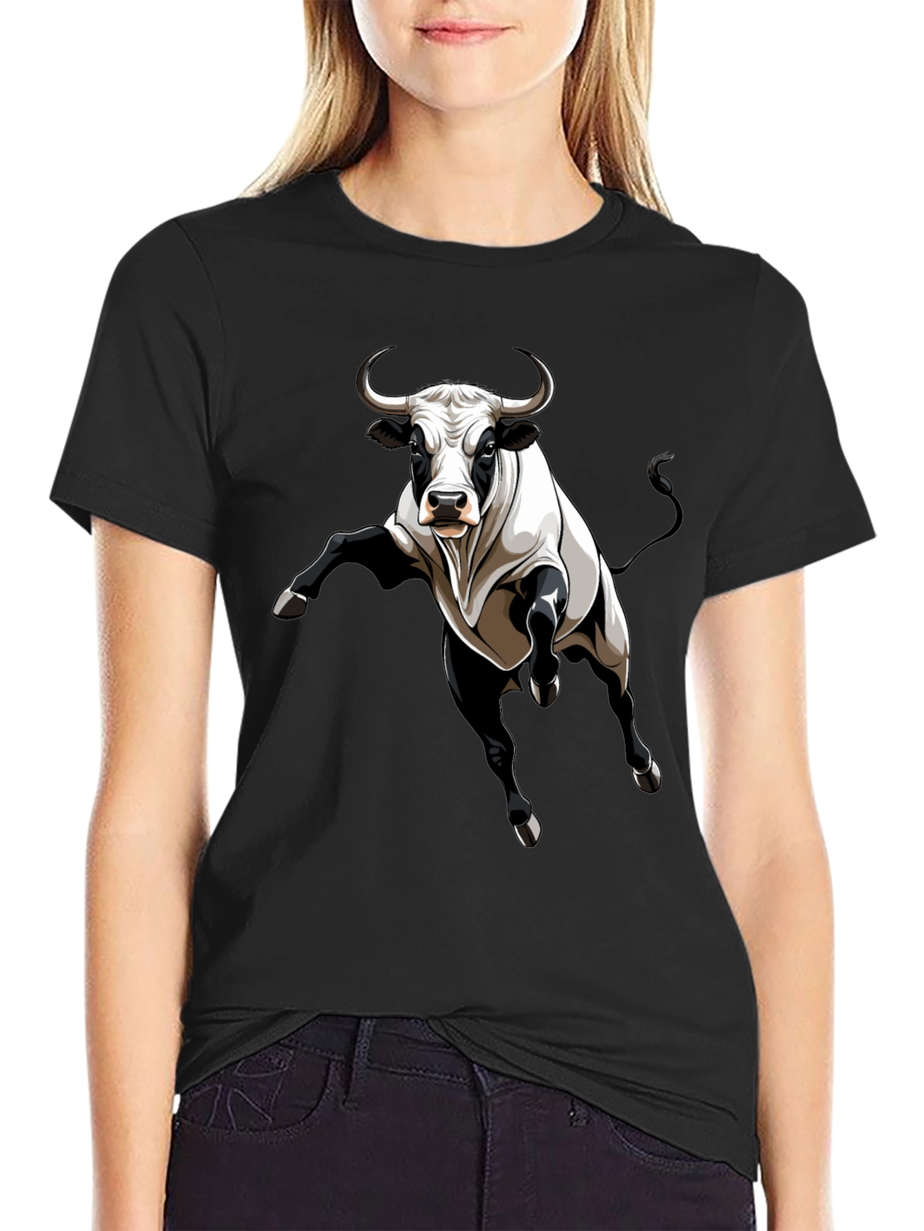 Bull Graphic Tee - Black Cotton Blend