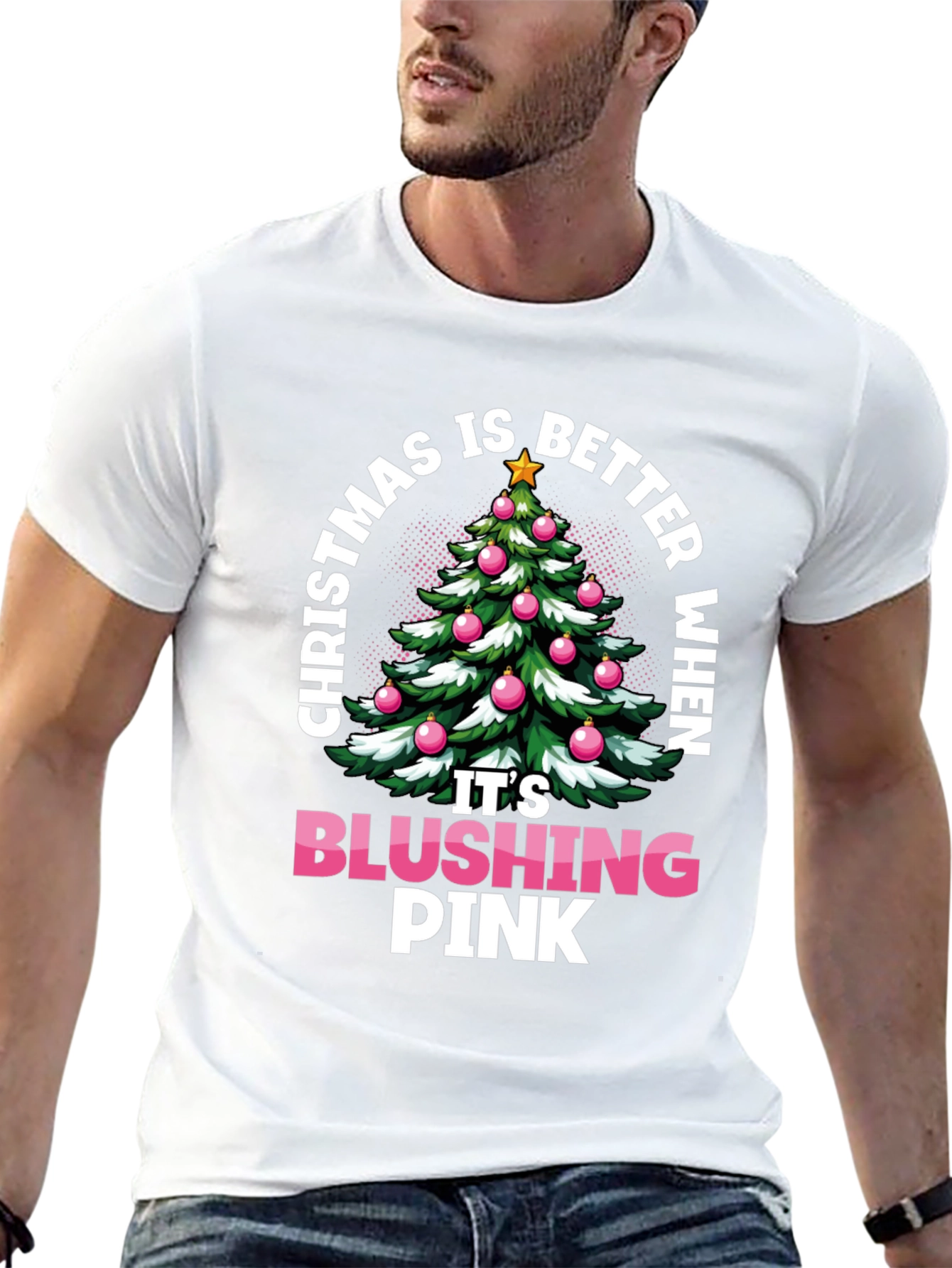 Blushing Pink Christmas Tree Graphic Tee